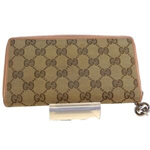 Gucci GG Monogram Canvas Zip Around Wallet Silver‎ Logo Zipper Pull